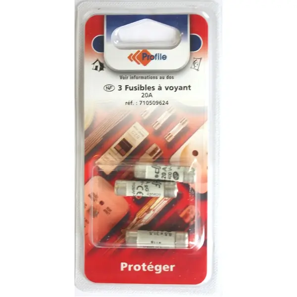 3 fusibles a voyant 8.5x31.5 mm - 20A - PROFILE