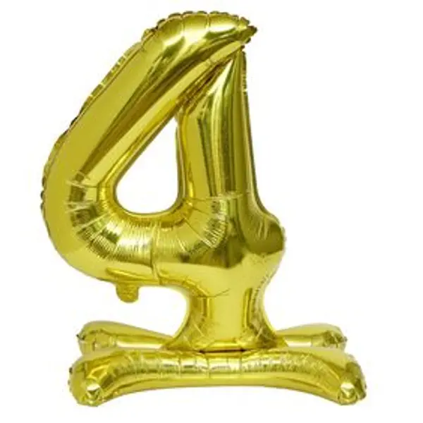 Ballon chiffre 4 avec support doré ou argenté 80cm