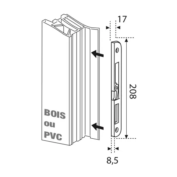 Gâche centrale en applique pour porte d'entrée, gauche, 208x17x8mm, Europa-Fercomatic, G-22898-00-L-1 - FERCO by THIRARD