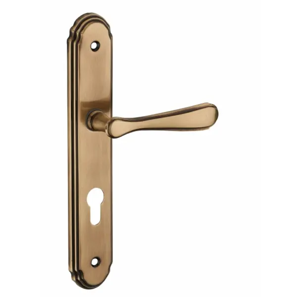 Ensemble de poignées pour porte d'entrée Arthemis trou de cylindre, carré 7mm, entr'axes 195mm, laiton patiné - THIRARD