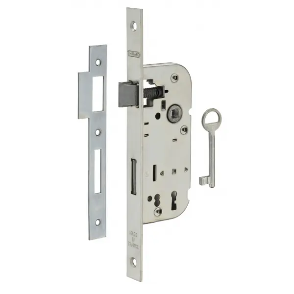 Serrure encastrable à clé pour porte de chambre, axe 40mm, bouts carrés, 1 clé - THIRARD