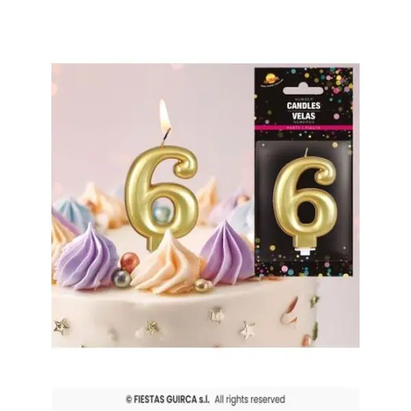 Vela Cumplea?Os N? 6 Oro R-3286