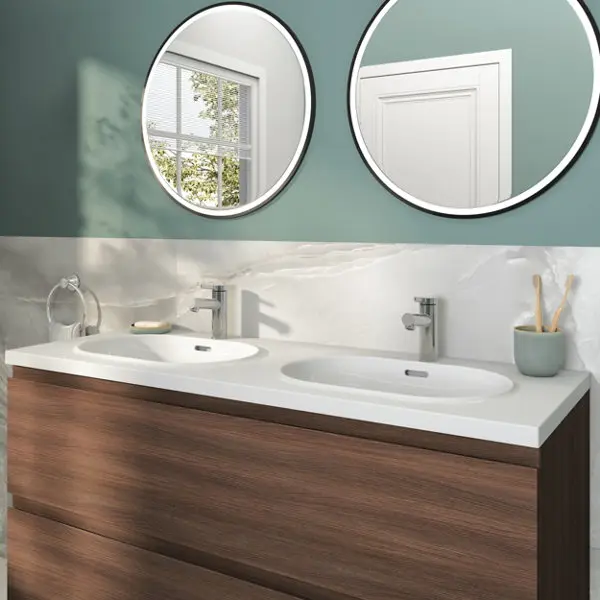 Vasque double en résine blanche satin CALICIA 120,4 x 11,5 x 45,2 cm