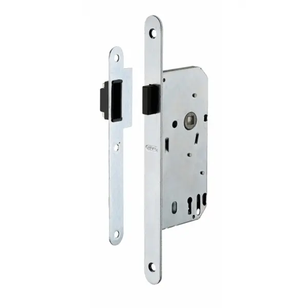 Serrure magnétique encastrable pour porte intérieure, bec de cane (sans clé), axe 40mm, bouts ronds, fer satiné - THIRARD