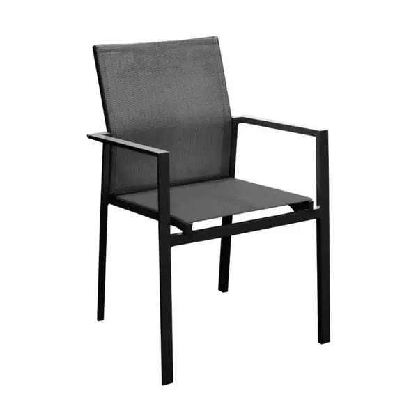 Fauteuil empilable - DELIA - Aluminium époxy graphite - Toile TPEP chevron - PROLOISIRS
