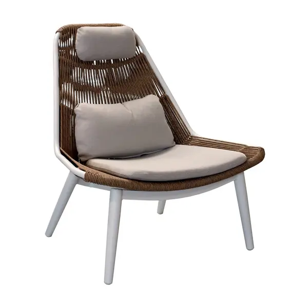Fauteuil lounge - COMO - Blanc / Wicker Twist naturel - Aluminium époxy - PROLOISIRS
