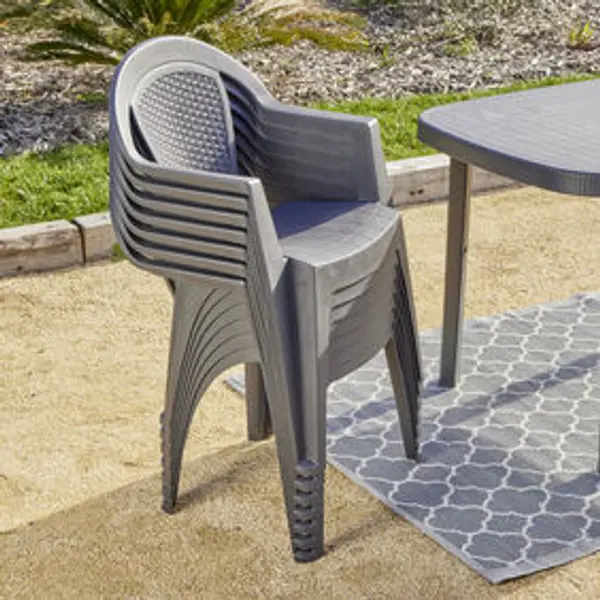 Fauteuil de jardin monobloc Viva plastique dossier tressé gris 53xP56xH80cm