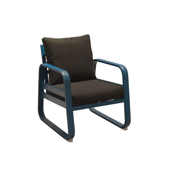 Fauteuil détente de jardin Tonio bleu/gris - Aluminium - coussins déhoussables - PROLOISIRS