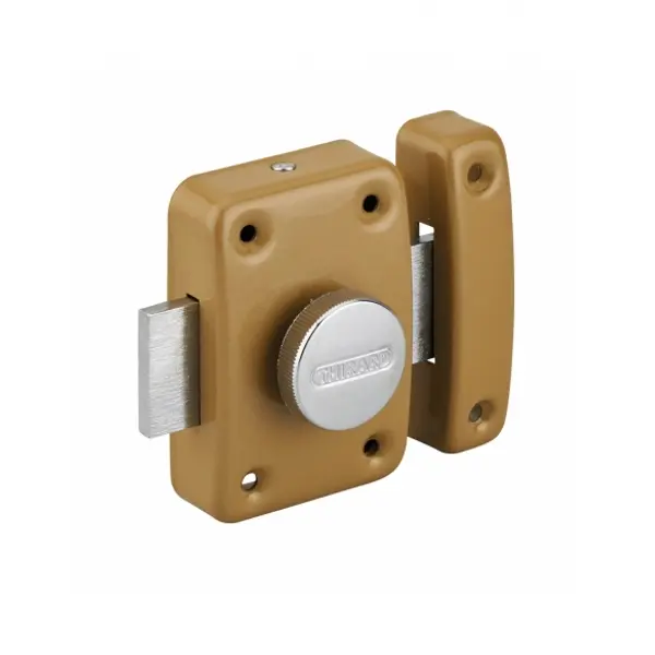 Verrou à bouton Trident pour porte intérieure, simple entrée, acier, époxy bronze - THIRARD