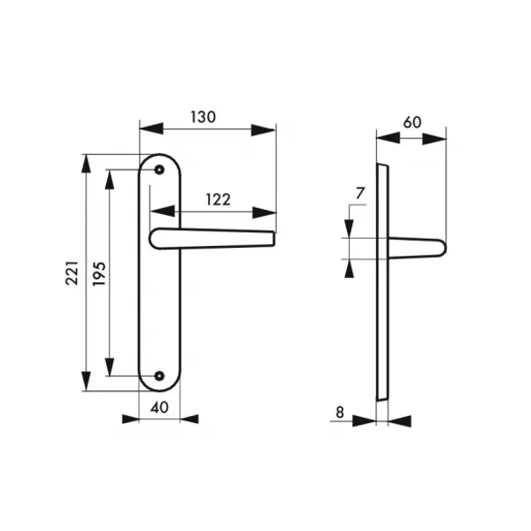 Ensemble de poignées pour porte intérieure Helios sans trou, carré 7mm, entr'axes 195mm, nickelé brossé - THIRARD