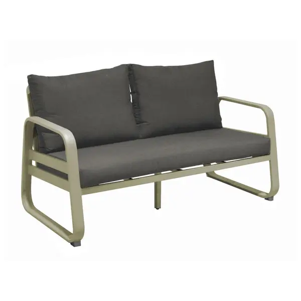 Canapé de jardin 2,5 places Tonio sauge/gris en Aluminium - coussins déhoussables - PROLOISIRS