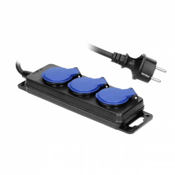 Multiprise étanche IP44 en caoutchouc - 3 prises avec cordon de 5 mètres - 3G1,5mm² HO5RRF