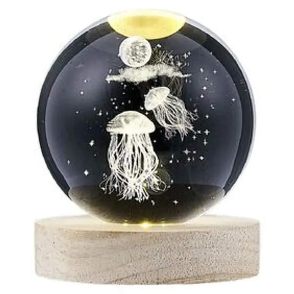 Boule de cristal gravée socle LED thème méduse Ø9xH10cm