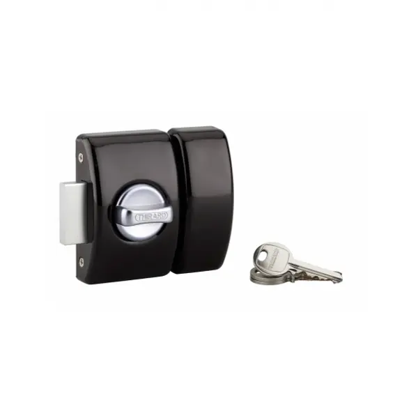 Verrou à bouton Design 5 pour porte d'entrée, cylindre 40mm, acier, 3 clés, noir - THIRARD