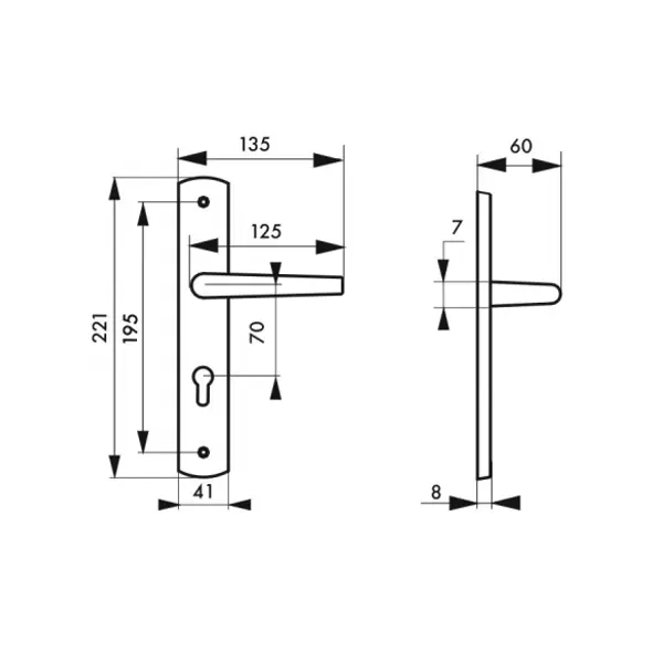 Ensemble de poignées pour porte d'entrée Gaia trou de cylindre, carré 7mm, entr'axes 195mm, nickelé brossé - THIRARD