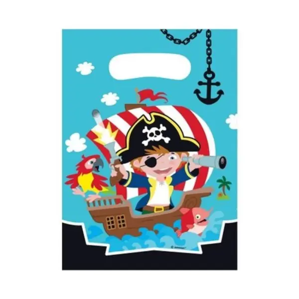 Sachets plastique anniversaire pirates x8 9902125