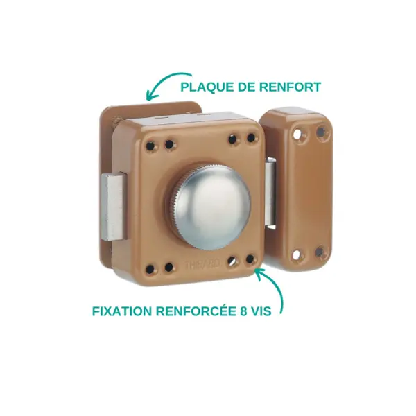 Verrou à bouton Rafale pour porte d'entrée, cylindre 45mm, acier, 3 clés, époxy bonze - THIRARD