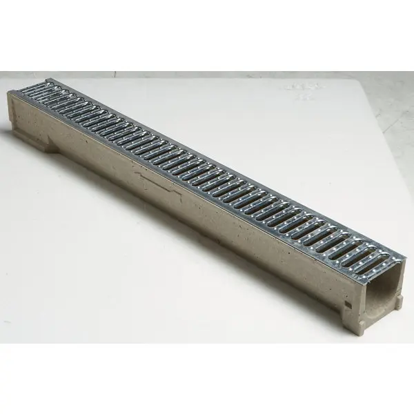 Caniveau en béton polyester (caniveau) et acier galvanisé (grille passelle) 1000x100x105 mm