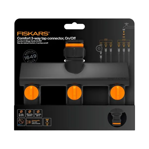 Connecteur robinet à trois voies Comfort, on/off - FISKARS