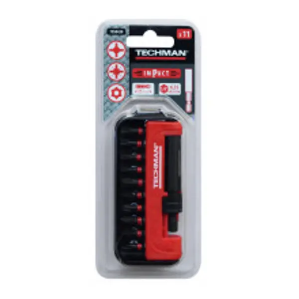 Jeu de 10 embouts impact + porte-embouts Ph1 / Ph2 / Ph3 / Pz1 / Pz2 / Pz3 / T15 / T20 / T25 / T30 / Porte-embouts - TECHMAN