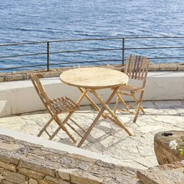 Table de jardin ronde en bambou Laos 2 personnes Ø90xH75 cm