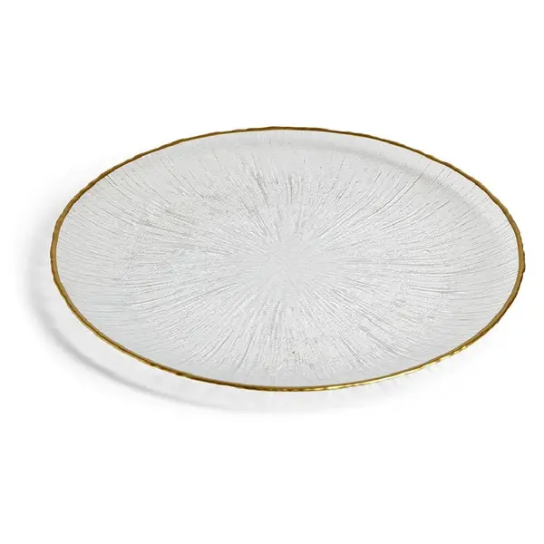 Assiette plate ronde verre transparent rebord doré Ø28cm