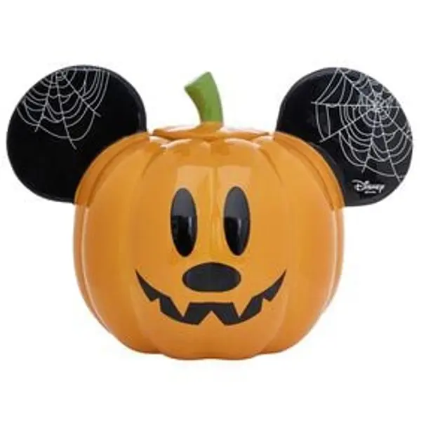 Bonbonnière Disney Mickey citrouille orange et noir 2 faces Ø14xH18cm