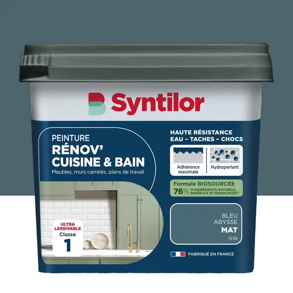 Peinture meuble bleu abysse mat SYNTILOR Renov' cuisine et bain 0.75l - SYNTILOR