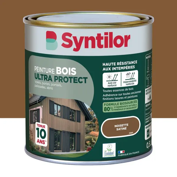 Peinture exterieure bois Ultra protect SYNTILOR noisette satine 0.5l - SYNTILOR