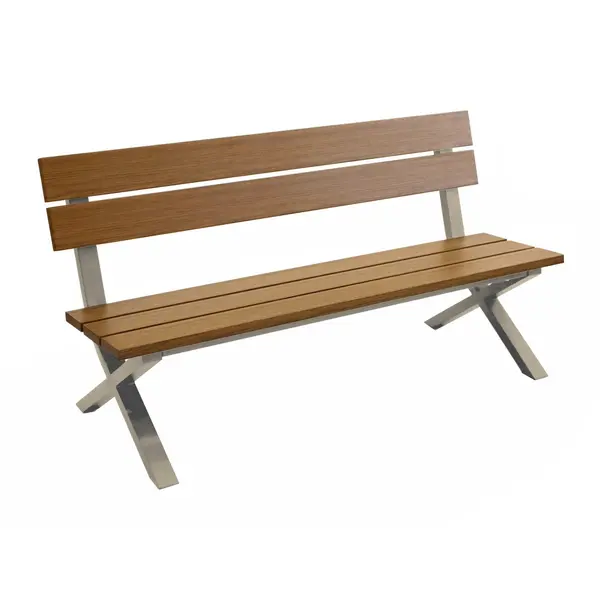 Banc avec dossier en aluminium - CROSSWAY 160 - Assise à lattes - Hauteur d’assise 45 cm - Coloris heat et crème - PROLOISIRS