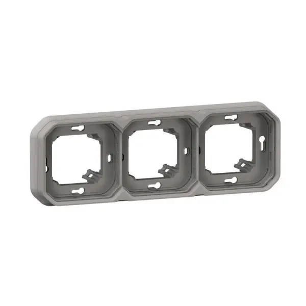 Support plaque encastré 3 postes montage horizontal/vertical Plexo gris - 069687L