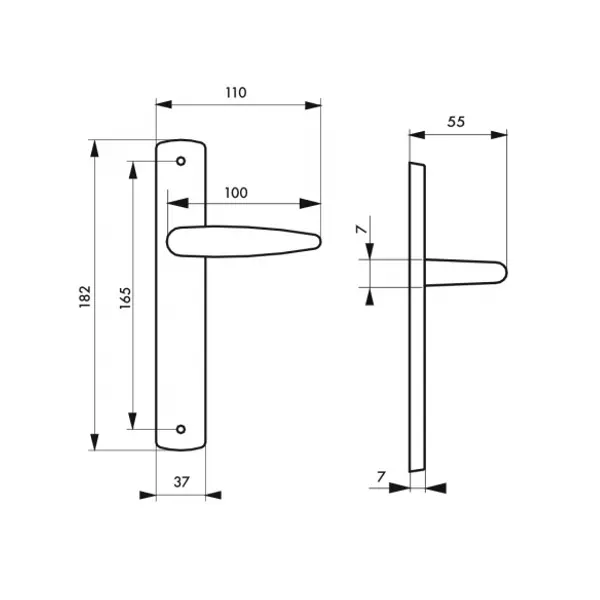 Ensemble de poignées pour porte intérieure Ares sans trou, carré 7mm, entr'axes 165mm, chromé - THIRARD