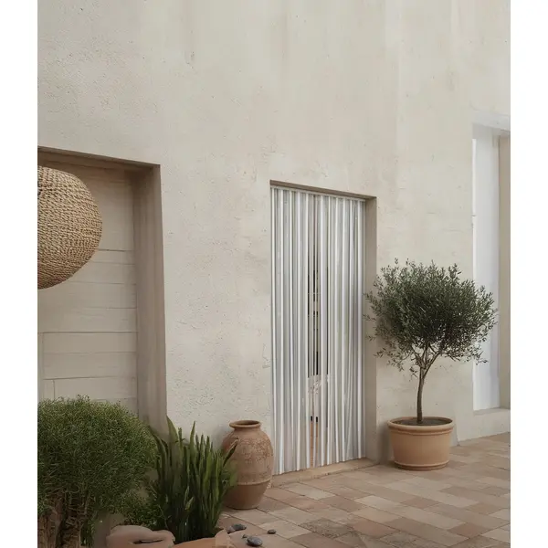 Rideau de porte à lanières - Antilles - 100 x 220 cm - polyéthylène gris et blanc 38 lanières - Jardiline