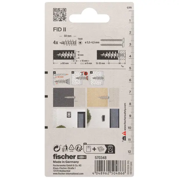 Lot de 4 chevilles Fixation dans isolant FID II FISCHER, 4.5 x L.50 mm - FISCHER