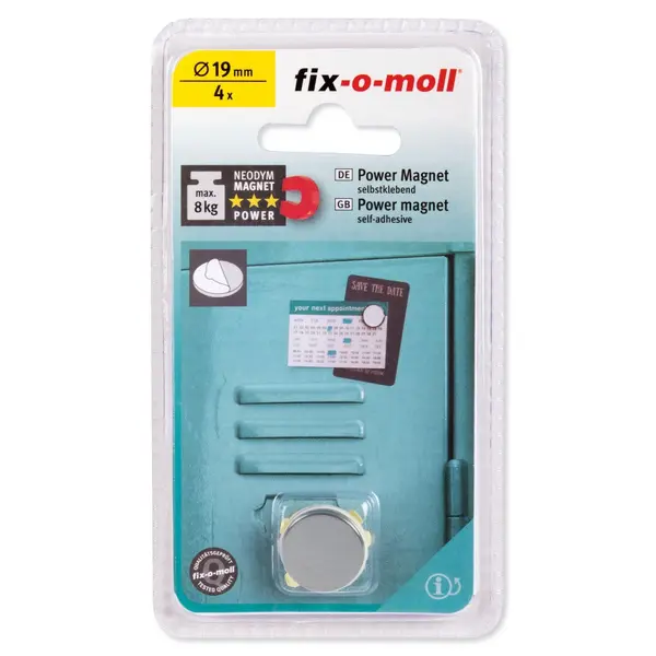 Lot de 4 aimants, FIX-O-MOLL SUKI, diam.19 mm, argent - FIX-O-MOLL