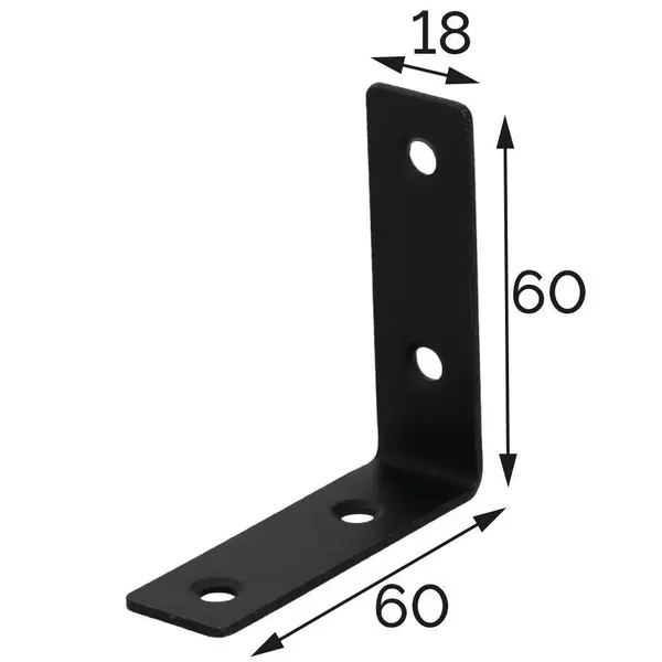 Equerre acier zingue noire 60x60x18, SUKI - SUKI