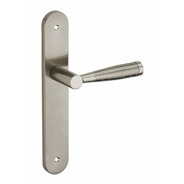 Ensemble de poignées pour porte intérieure Helios sans trou, carré 7mm, entr'axes 195mm, nickelé brossé - THIRARD