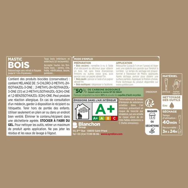 Mastic Biosourcé SYNTILOR bois foncé 400 g - SYNTILOR