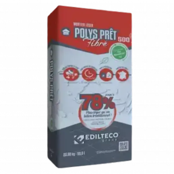 Mortier léger - Polys prêt 500 fibré - sac de 50 litres / 25 kg