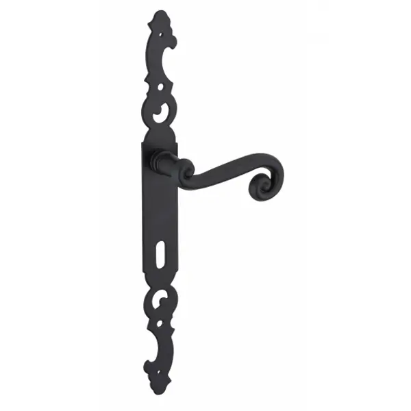 Ensemble de poignées pour porte intérieure Coq trou de clé, carré 7mm, entr'axes 195mm, laqué noir - THIRARD