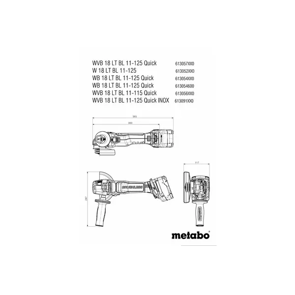 Meuleuse 125 mm 18 V sans fil W 18 LT BL 11-125 Pick+Mix - sans batterie ni chargeur - Metabo
