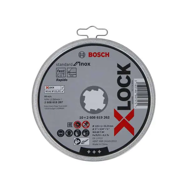 BOSCH 10 Disques à tronçonner plats X-LOCK 125mm - Standard for Inox