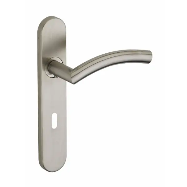 Ensemble de poignées pour porte de chambre Ouranus trou de clé, carré 7mm, entr'axes 195mm, inox brossé - THIRARD