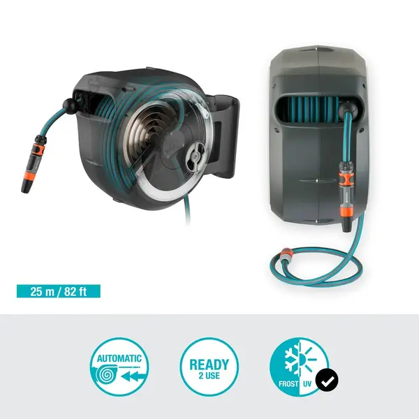 Dévidoir automatique mural RollUp M/L 25 m - GARDENA