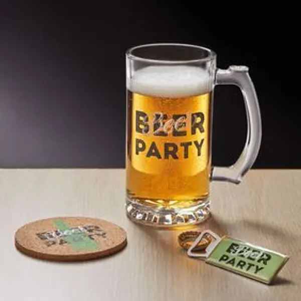 Coffret bière 3 pièces verre décapsuleur et sous-verre - 2 modèles