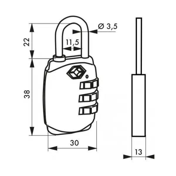 Cadenas à combinaison TSA, 3 chiffres, voyage, anse acier, 30mm - THIRARD