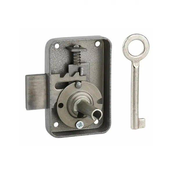 Serrure de meuble Paris pour porte d'ameublement, droite, axe 25mm, 50x70mm, gris, 1 clé - THIRARD