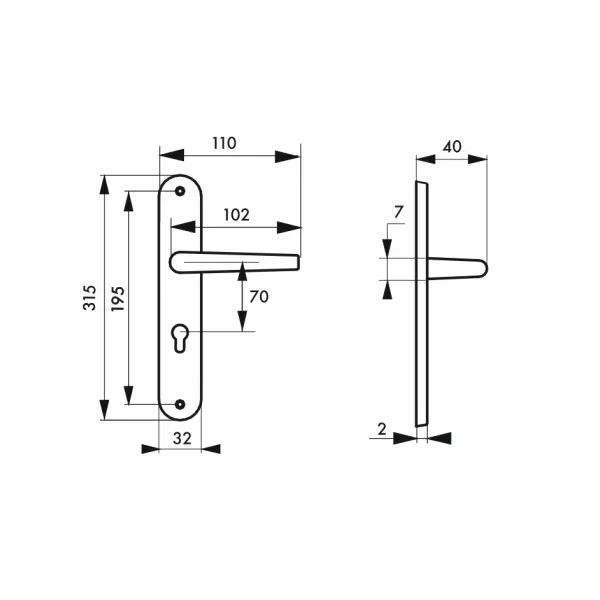 Ensemble de poignées pour porte d'entrée Coq trou de cylindre, carré 7mm, entr'axes 195mm, laqué noir - THIRARD