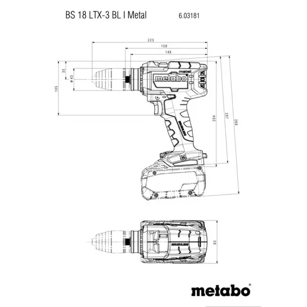 Perceuse visseuse 18 V BS 18 LTX-3 BL I Metal (sans batterie ni chargeur), coffret - Metabo