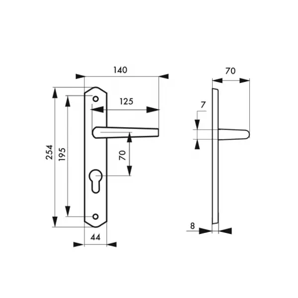 Ensemble de poignées pour porte d'entrée Themis trou de cylindre, carré 7mm, entr'axes 195mm, bois blanc - THIRARD
